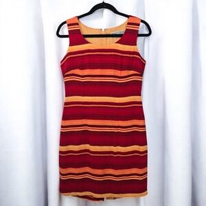 Jessica Howard Petite Dress Woman Small Striped Sleeveless‎ Casual Red Orange